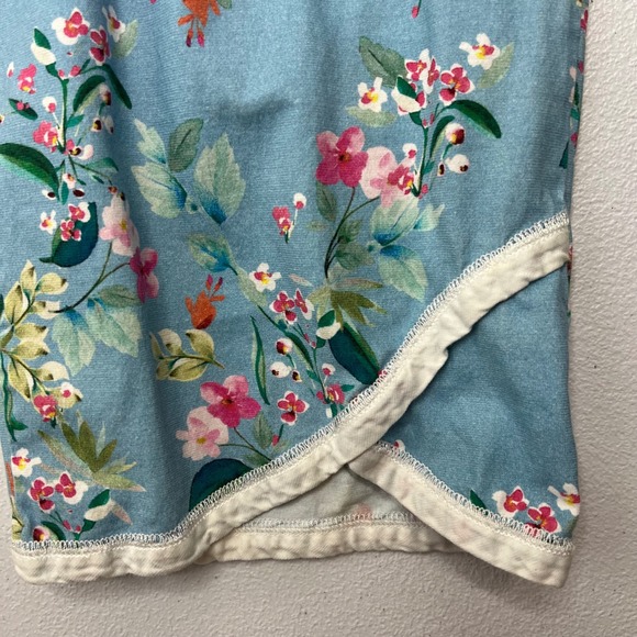 Garnet Hill M 100% Cotton Asian Wrap Pajama Set Blue Floral Long Sleeve Pants - Picture 9 of 15